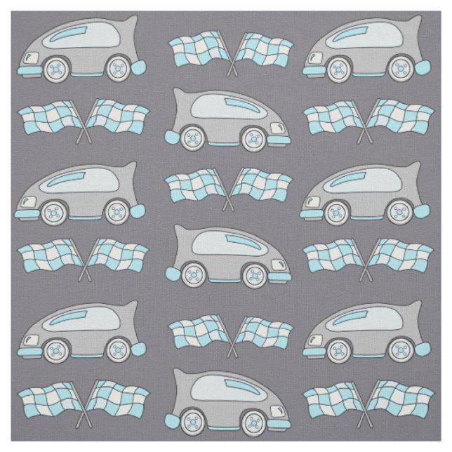 Cute Racing Car and Flag Pattern Kids Fabric (Swatch)