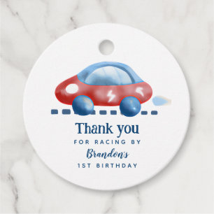 Cute Racing Car First Birthday Thank You Favour Tags