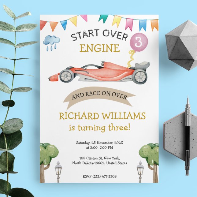Cute Racing Car Kid's Birthday Theme Invitation (Creator Uploaded)