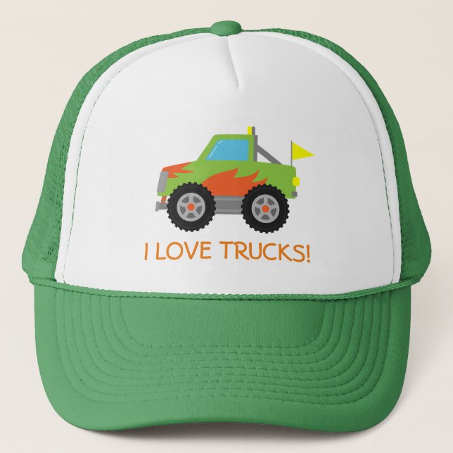 Cute Racing Green Monster Truck for Boys Trucker Hat (Front)