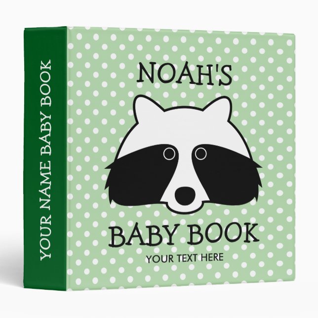 Cute racoon cartoon personalized baby photo album binder (Front/Spine)