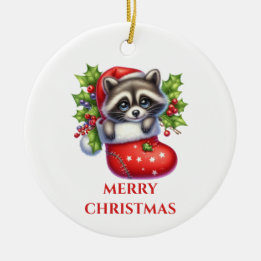 Cute Racoon Christmas Ceramic Ornament