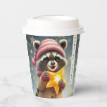 Cute racoon girl pink-sand colour winter outfit  paper cups<br><div class="desc">Artsy, unique paper cups featuring a Cute racoon girl in pink-sand aesthetic winter clothes holding a shining star and custom text. Easily amend the default text on the front and back sides by clicking on the Personalize button and get it for your or loved ones` children`s party for any occasion...</div>