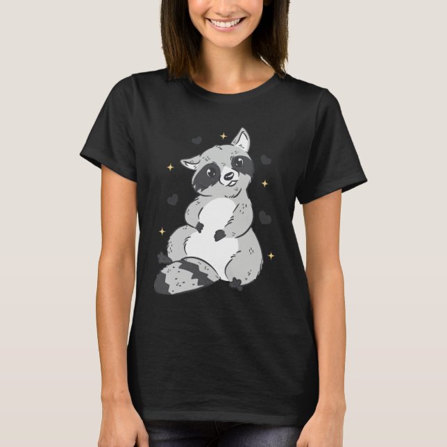 Cute Racoon Heart Cool Retro Fun Weird Bizarre T-Shirt (Front)