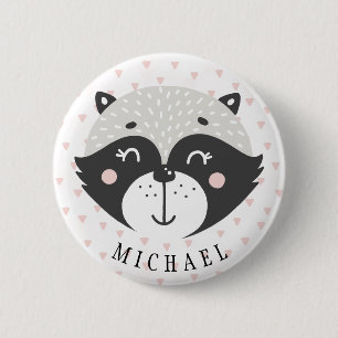 Cute Racoon Kids Birthday Favour Name Button