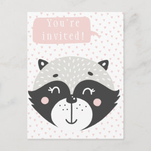 Cute Racoon Kids Birthday Invitation Postcard