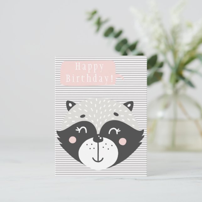 Cute Racoon Kids Birthday Postcard (Standing Front)