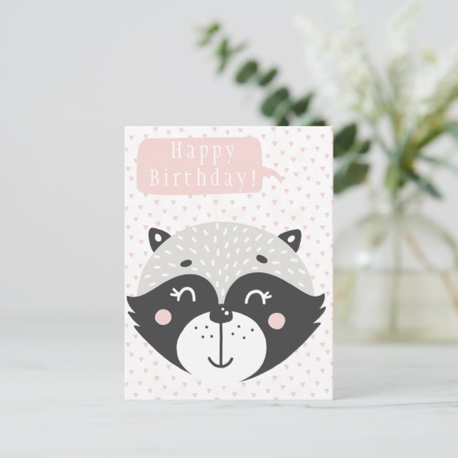 Cute Racoon Kids Birthday Postcard (Standing Front)