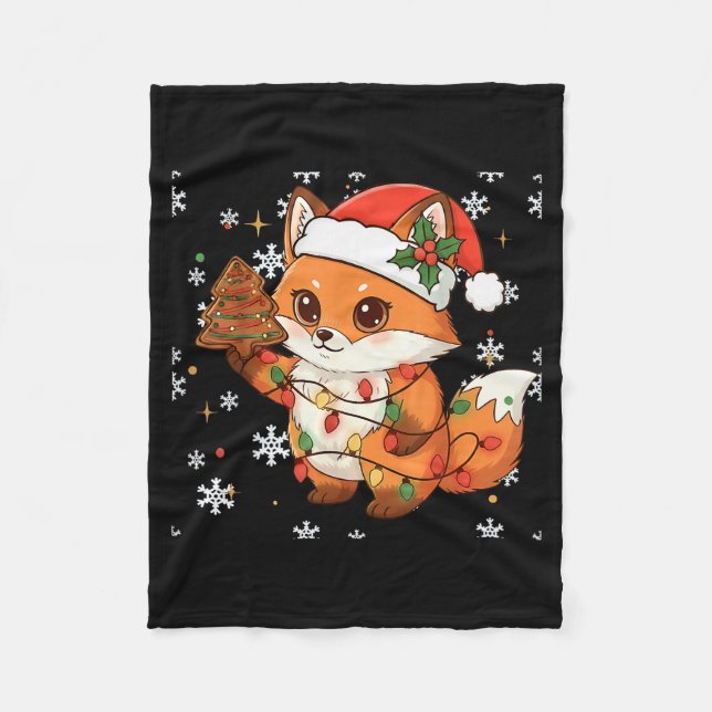 Cute Racoon Lights Tree Cake Funny Xmas Merry Chri Fleece Blanket (Front)
