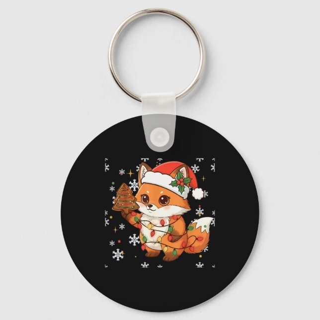 Cute Racoon Lights Tree Cake Funny Xmas Merry Chri Keychain (Front)