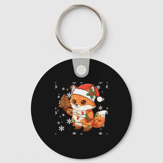 Cute Racoon Lights Tree Cake Funny Xmas Merry Chri Keychain (Front)