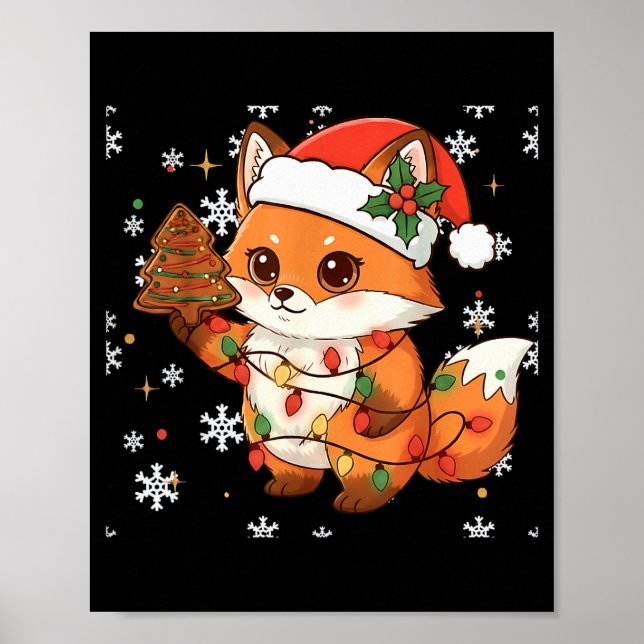 Cute Racoon Lights Tree Cake Funny Xmas Merry Chri Poster (Front)