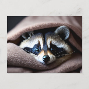 Cute Racoon nestled in a soft blanket  Postcard