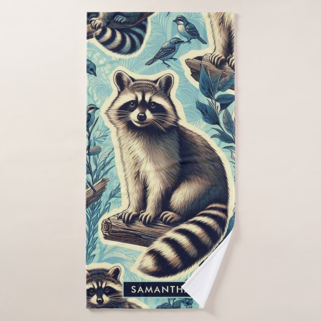 Cute Racoon Pattern Bath Towel (Bath Towel)