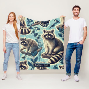Cute Racoon Pattern Fleece Blanket
