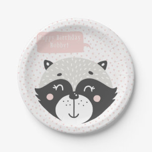 Cute Racoon Personalized Birthday Paper Plates