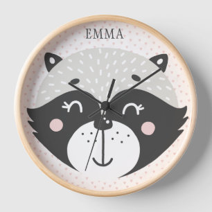Cute Racoon Personnalisé Enfants / Horloge murale 