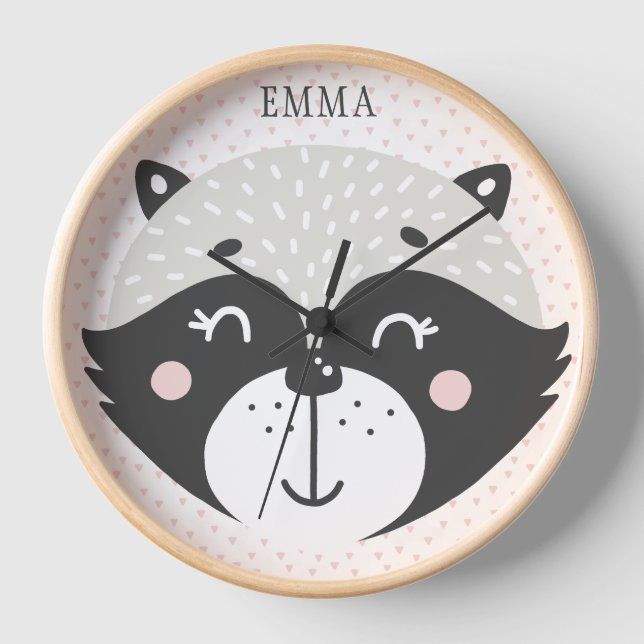 Cute Racoon Personnalisé Enfants / Horloge murale  (Recto)