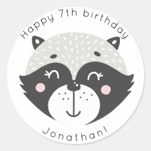 Cute Racoon   Stickers d'anniversaire personnalisé
