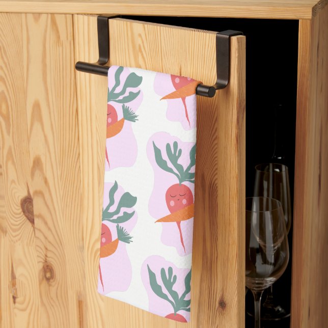Cute Radish and Carrot Cartoon Pattern Kitchen Towel (Thirds Fold)