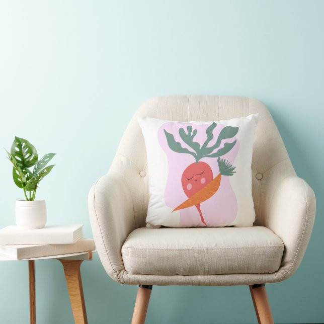 Cute Radish and Carrot Cartoon Throw Pillow (Chair)