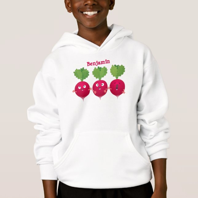 Cute radishes singing trio cartoon vegetables (Front)