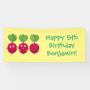 Cute radishes singing trio cartoon vegetables banner