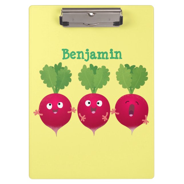 Cute radishes singing trio cartoon vegetables clipboard (Front)