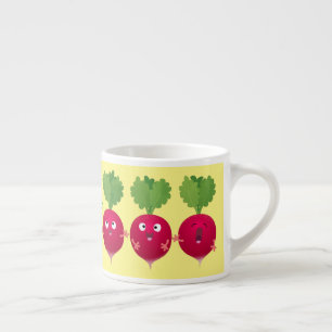 Cute radishes singing trio cartoon vegetables espresso cup
