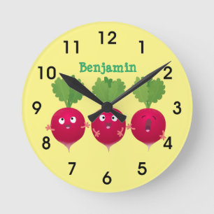 Cute radishes singing trio cartoon vegetables round clock