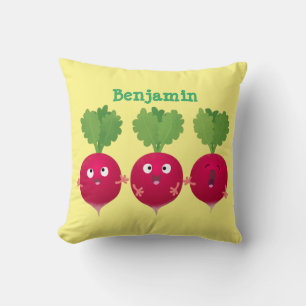 Cute radishes singing trio cartoon vegetables throw pillow