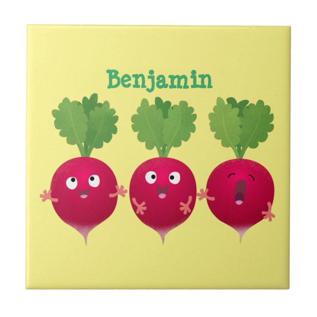 Cute radishes singing trio cartoon vegetables tile (Front)