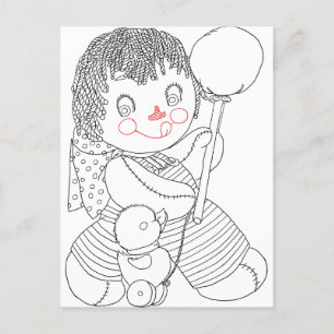 Cute rag doll toy duck hand drawn art illustration postcard
