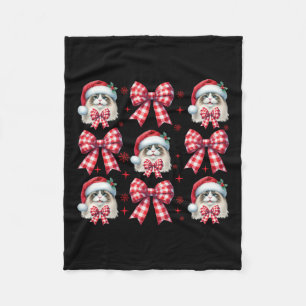 Cute Ragdoll Cat Red Plaid Coquette Bow Christmas Fleece Blanket