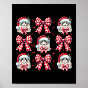 Cute Ragdoll Cat Red Plaid Coquette Bow Christmas Poster