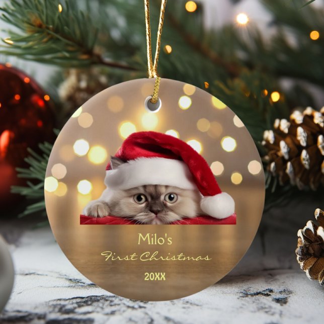 Cute Ragdoll Cat Santa Hat Paw Gold Personalized  Ceramic Ornament (Creator Uploaded)