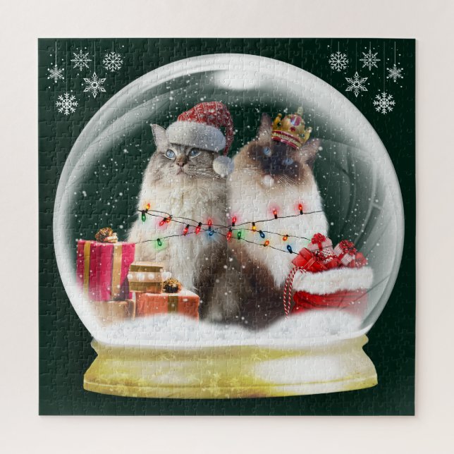 Cute Ragdoll Cats in Snow Globe Christmas Puzzle (Vertical)