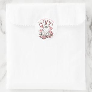 Cute Ragdoll Kitten with Candy Cane Christmas Retu Classic Round Sticker