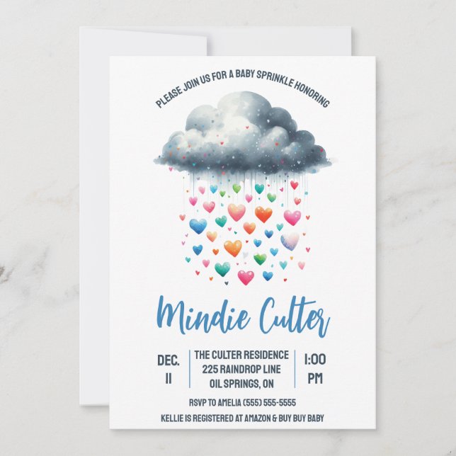 Cute Rain Cloud with Drops Baby Sprinkle Invitation (Front)