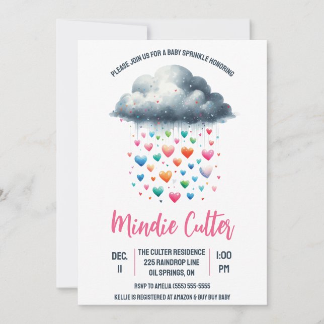 Cute Rain Cloud with Drops Baby Sprinkle Invitation (Front)
