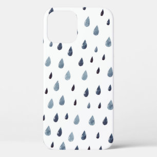 Cute rain. Watercolor seamless pattern. Indigo rai iPhone 12 Case