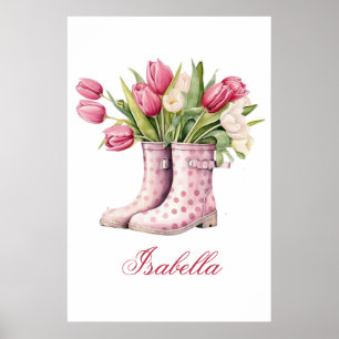 Cute Rainboots and Tulips Framed Poster