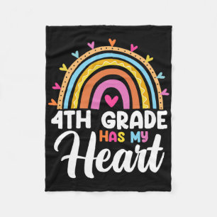 Cute Rainbow 4th Grade Has My Heart Teacher Valent Fleece Blanket