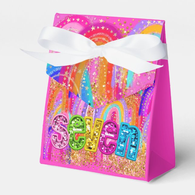 Cute Rainbow 7th Birthday Favour Box (Front Side)