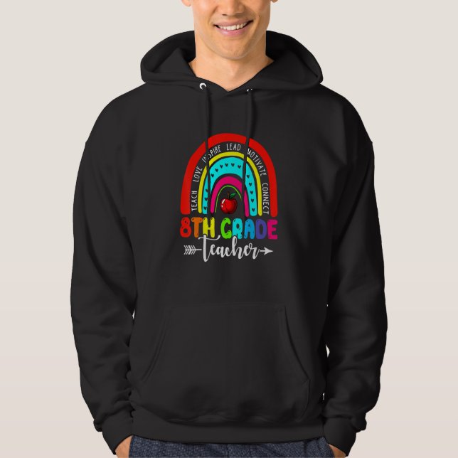 Cute Rainbow 8th Grade Teacher   Back To School Hoodie (Front)