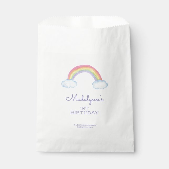 Cute Rainbow and Clouds Child Birthday Favour Bag (Front)