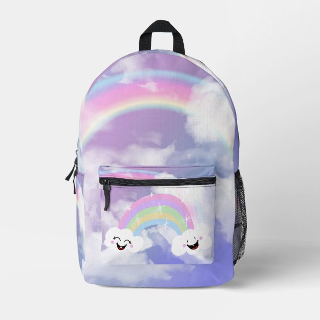 Cute Rainbow and Clouds  Printed Backpack (Front)