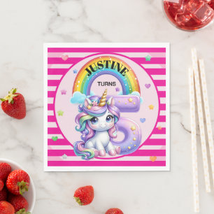 Cute Rainbow and Unicorn 5th Birthday Napkin