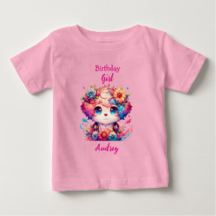 Cute Rainbow Anime Dog Birthday Girl Personalized Baby T-Shirt