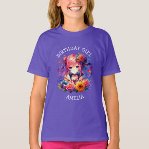 Cute Rainbow Anime Girl Birthday Girl Personalized T-Shirt